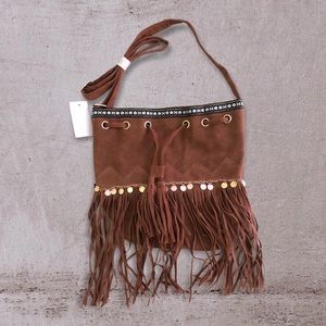 Faux suede Coin fringe tassel bucket bag